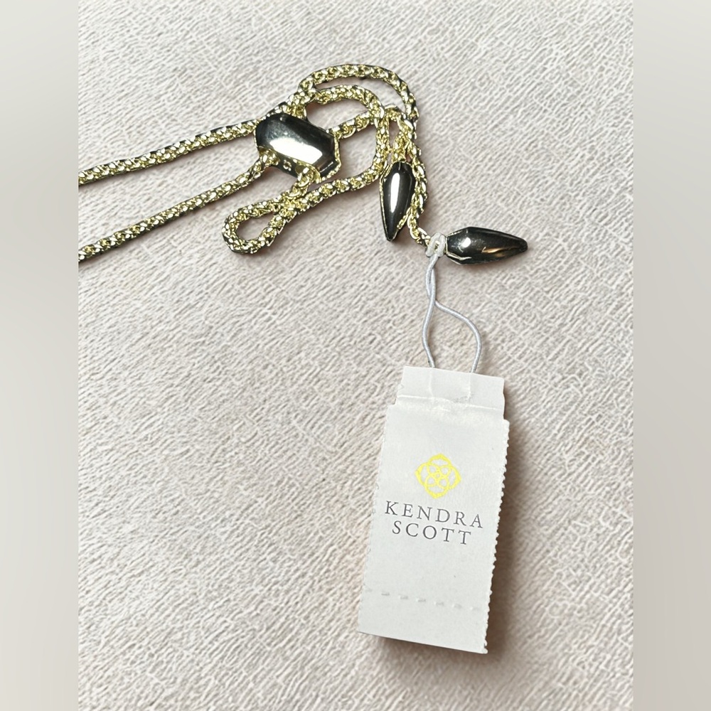 Kendra Scott Long Rose Quartz Statement Pendant Necklace NWT Gold Tone - Picture 5 of 6